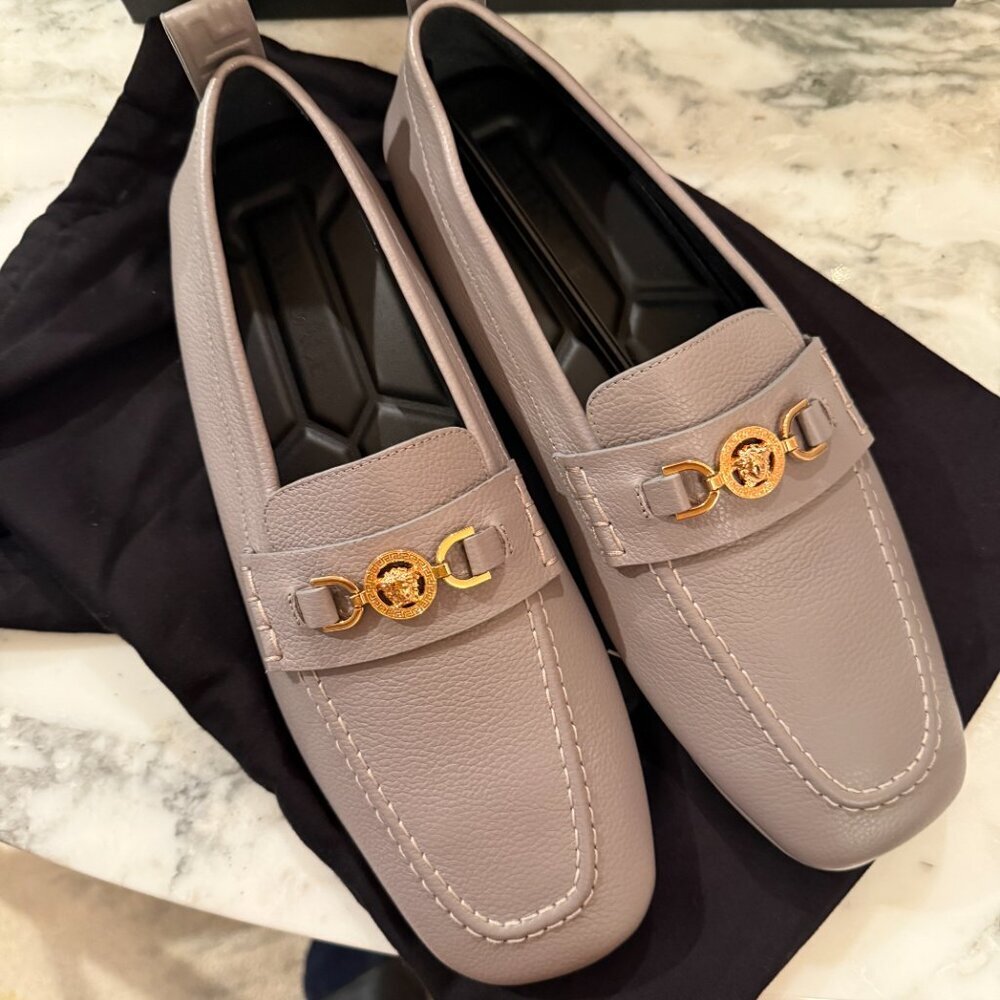 Versace 1017072 Gray Leather Driver Shoes with Medusa plaque, 42.5 - Picture 3 of 16